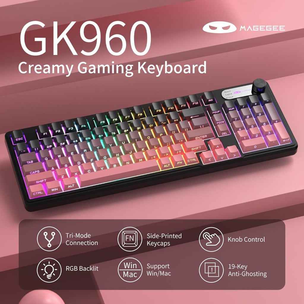 MageGee GK960 4000mAh Wireless Gaming Keyboard Tri-Mode Wired/BT/2.4G Creamy