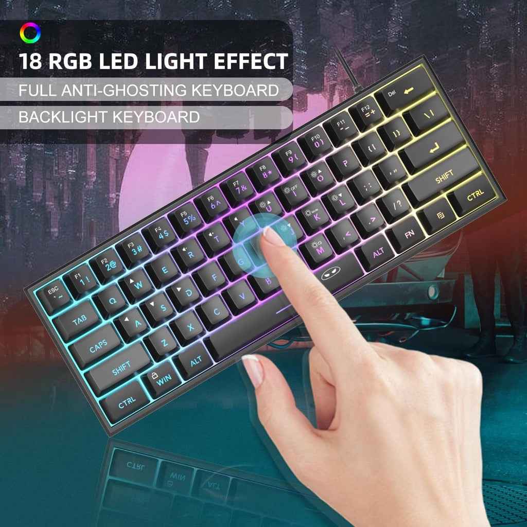 MageGee Mini 60% Membrane Gaming Keyboard, RGB Backlit 61 Key