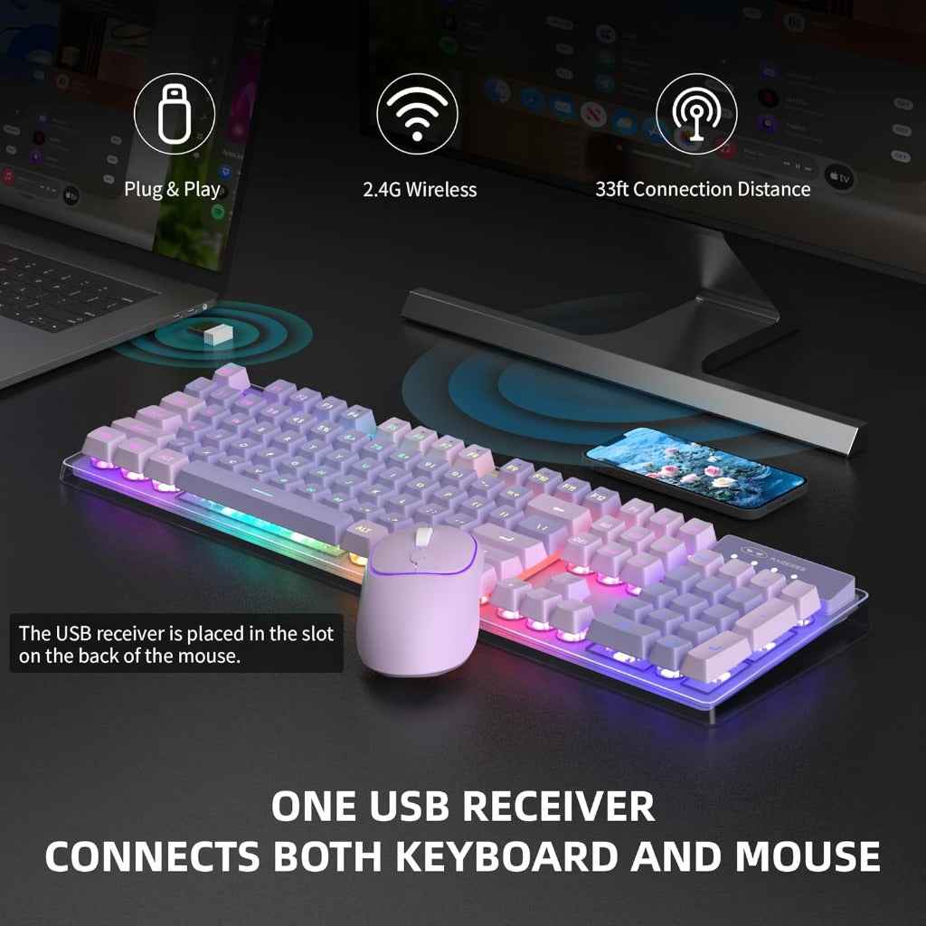 MageGee V550 Wireless Gaming Keyboard and Mouse, 2.4G Full-Sized