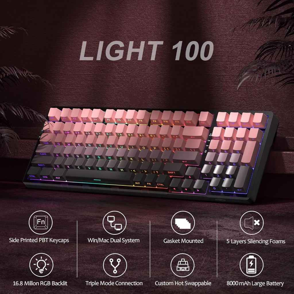 MageGee LIGHT100 2.4G/USB-C/BT5.0 8000mAh Wireless Creamy Keyboard