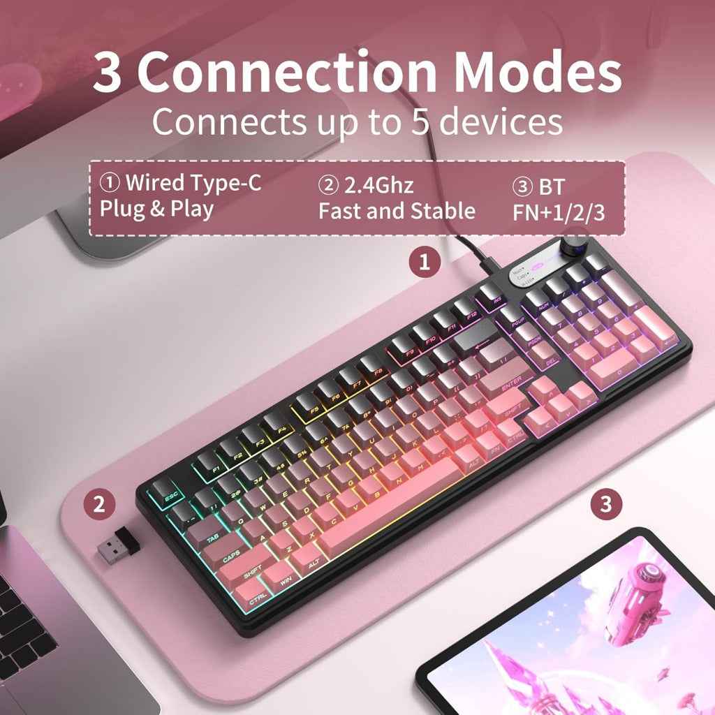 MageGee GK960 4000mAh Wireless Gaming Keyboard Tri-Mode Wired/BT/2.4G Creamy