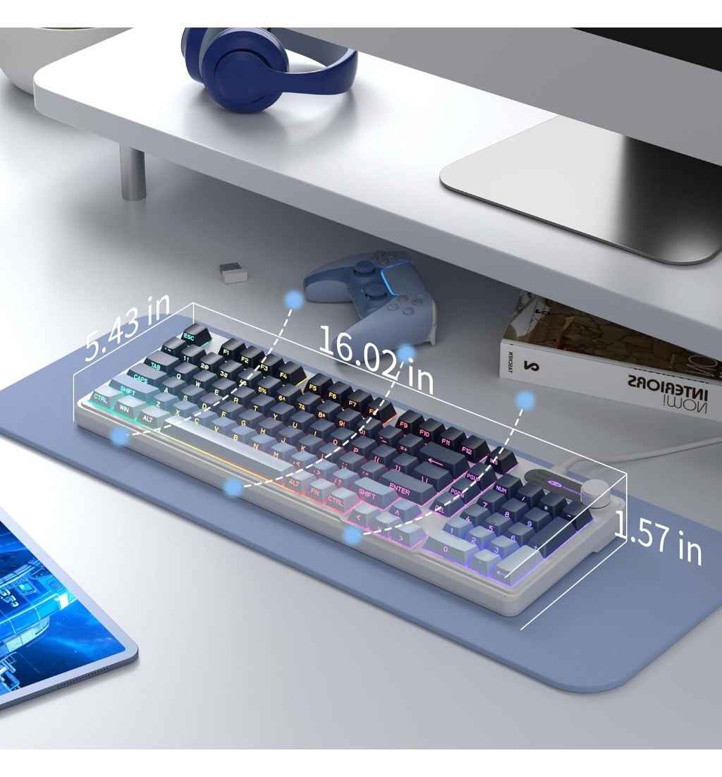 MageGee GK960 Wireless Gaming Keyboard, RGB Tri-Mode Wired/BT/2.4G Creamy Keyboard