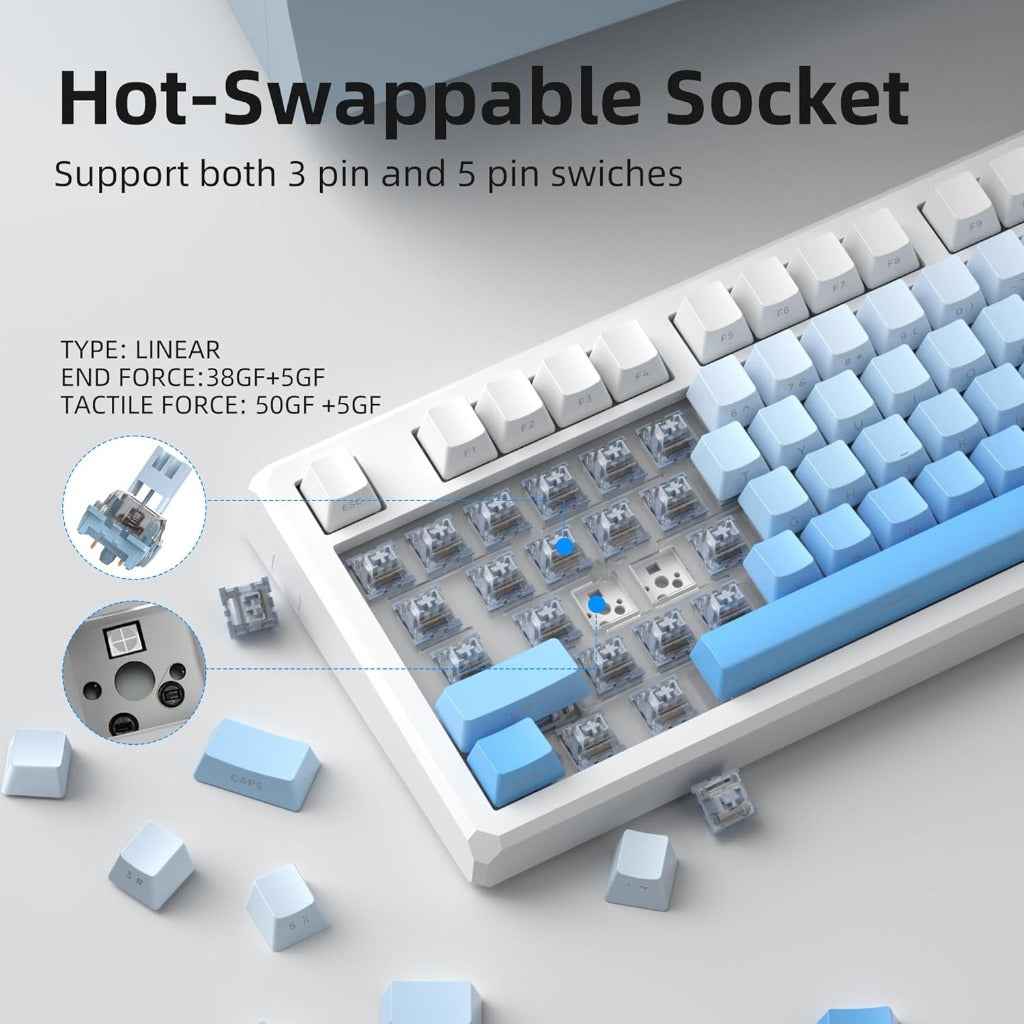 MageGee 2.4G/BT5.0/USB-C Wireless Creamy Blue Mechanical Keyboard