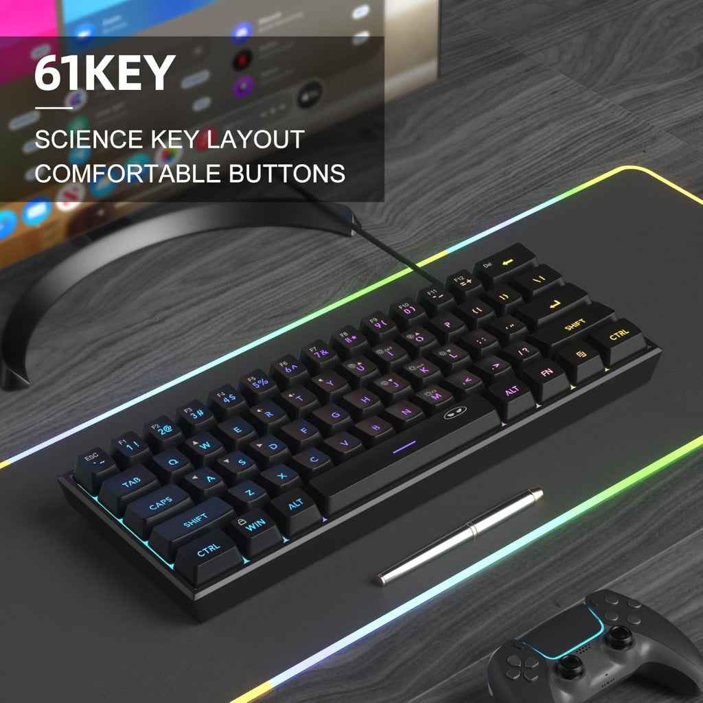MageGee Mini 60% Membrane Gaming Keyboard, RGB Backlit 61 Key