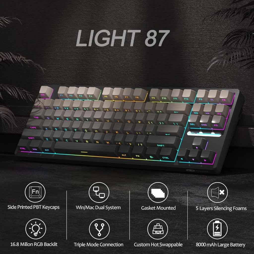 MageGee LIGHT87 2.4G/USB-C/BT5.0 8000mAh Wireless Creamy Keyboard