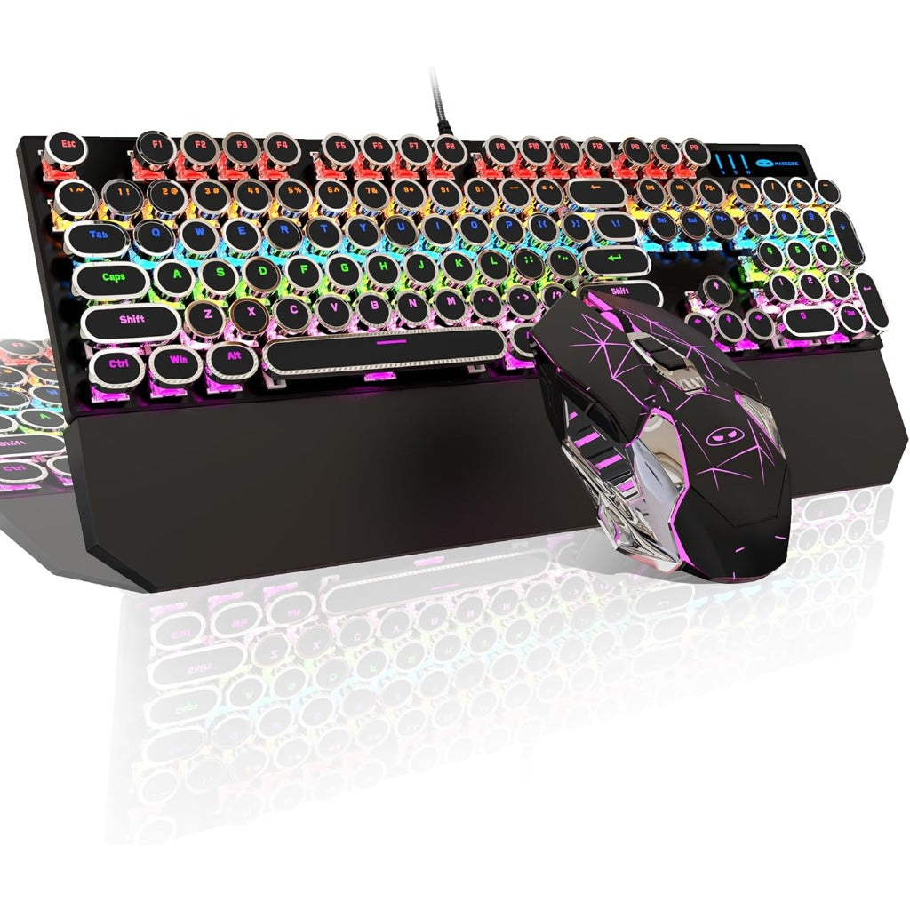 Typewriter Mechanical Gaming Keyboard and Mouse Combo, Retro Punk