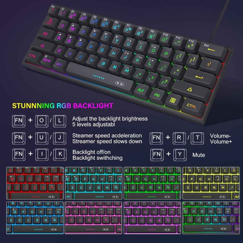 MageGee Mini 60% Membrane Gaming Keyboard, RGB Backlit 61 Key