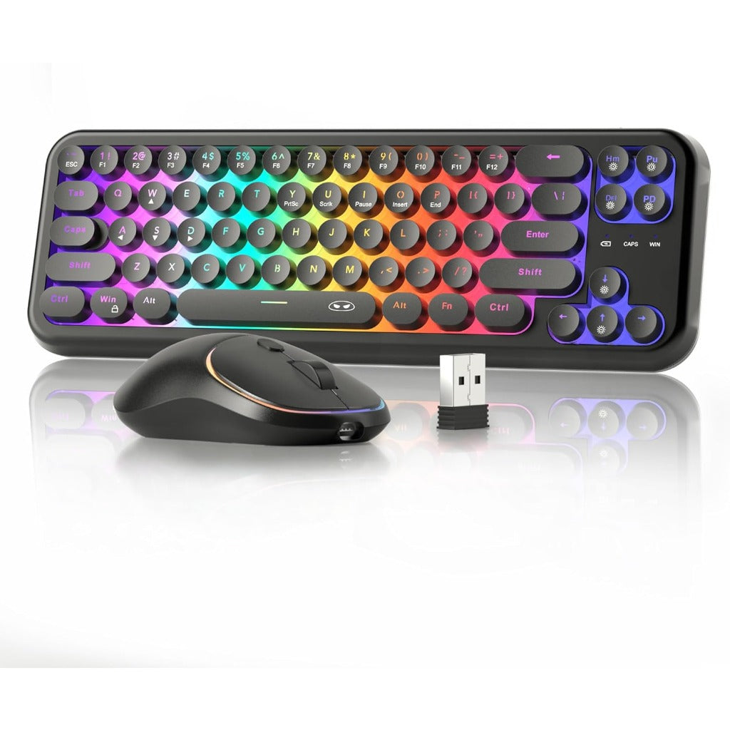 60% Retro Typewriter Round 2.4G Wireless Keyboard and Mouse