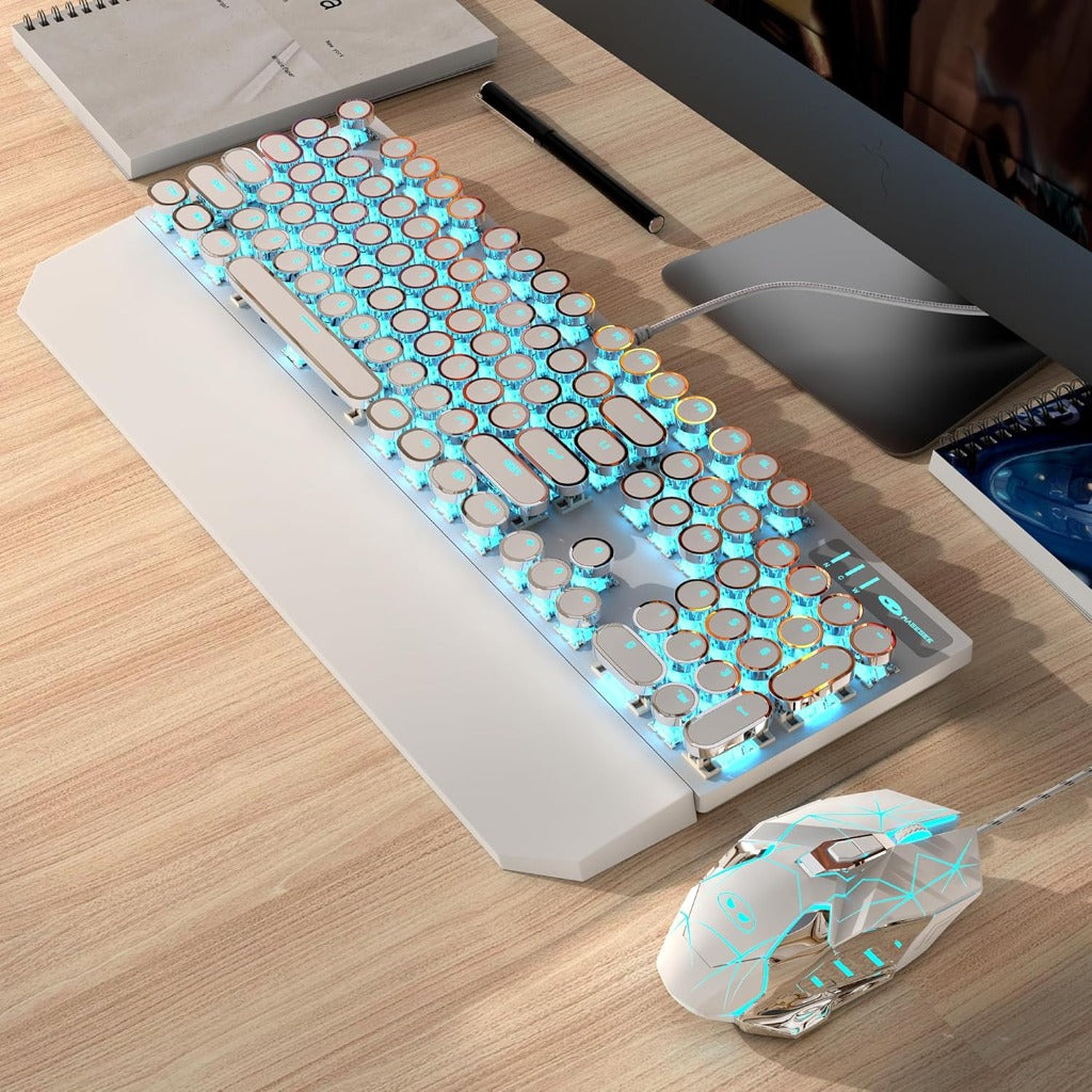 Typewriter Mechanical Gaming Keyboard and Mouse Combo, Retro Punk