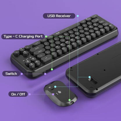 60% Retro Typewriter Round 2.4G Wireless Keyboard and Mouse