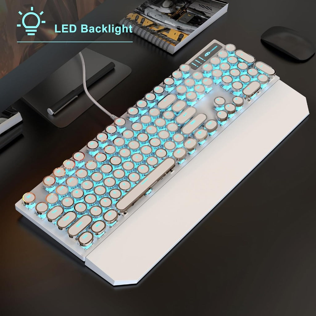 Typewriter Mechanical Gaming Keyboard and Mouse Combo, Retro Punk