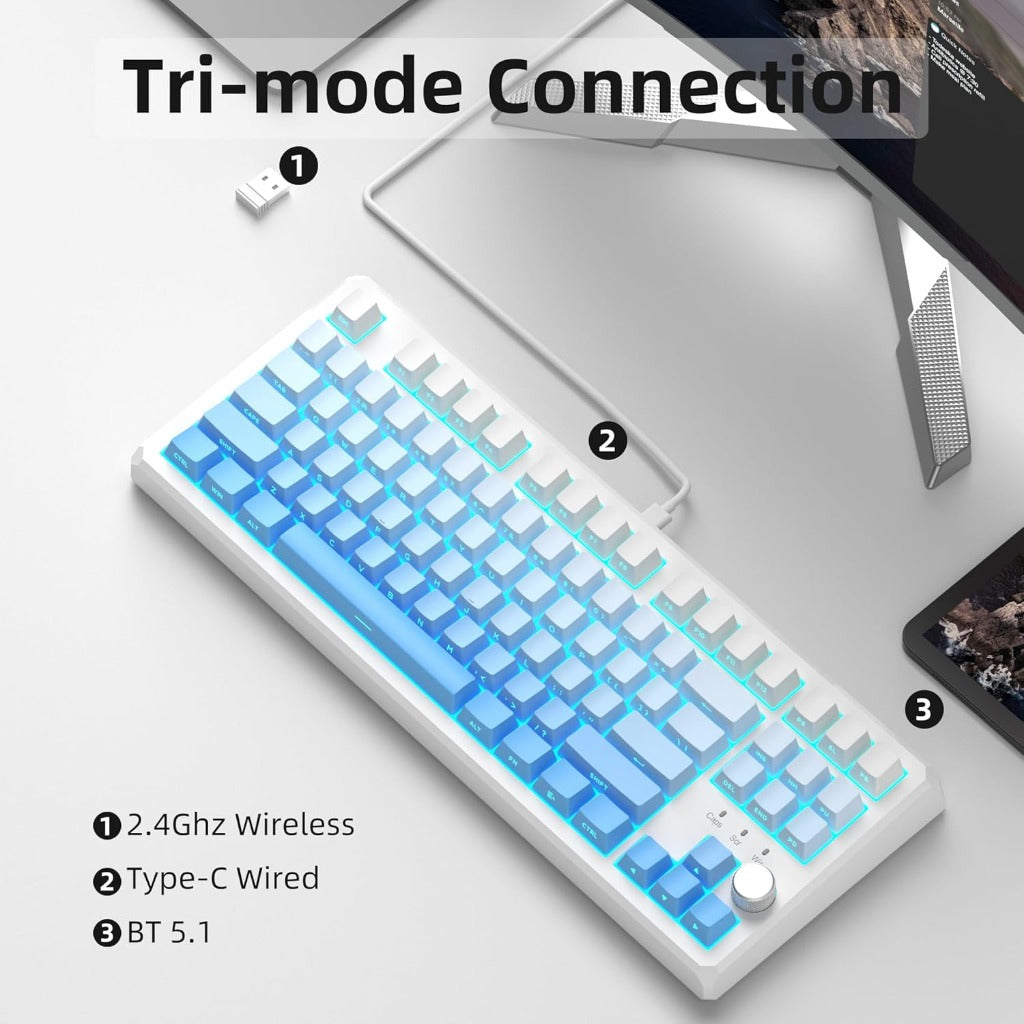 MageGee 2.4G/BT5.0/USB-C Wireless Creamy Blue Mechanical Keyboard