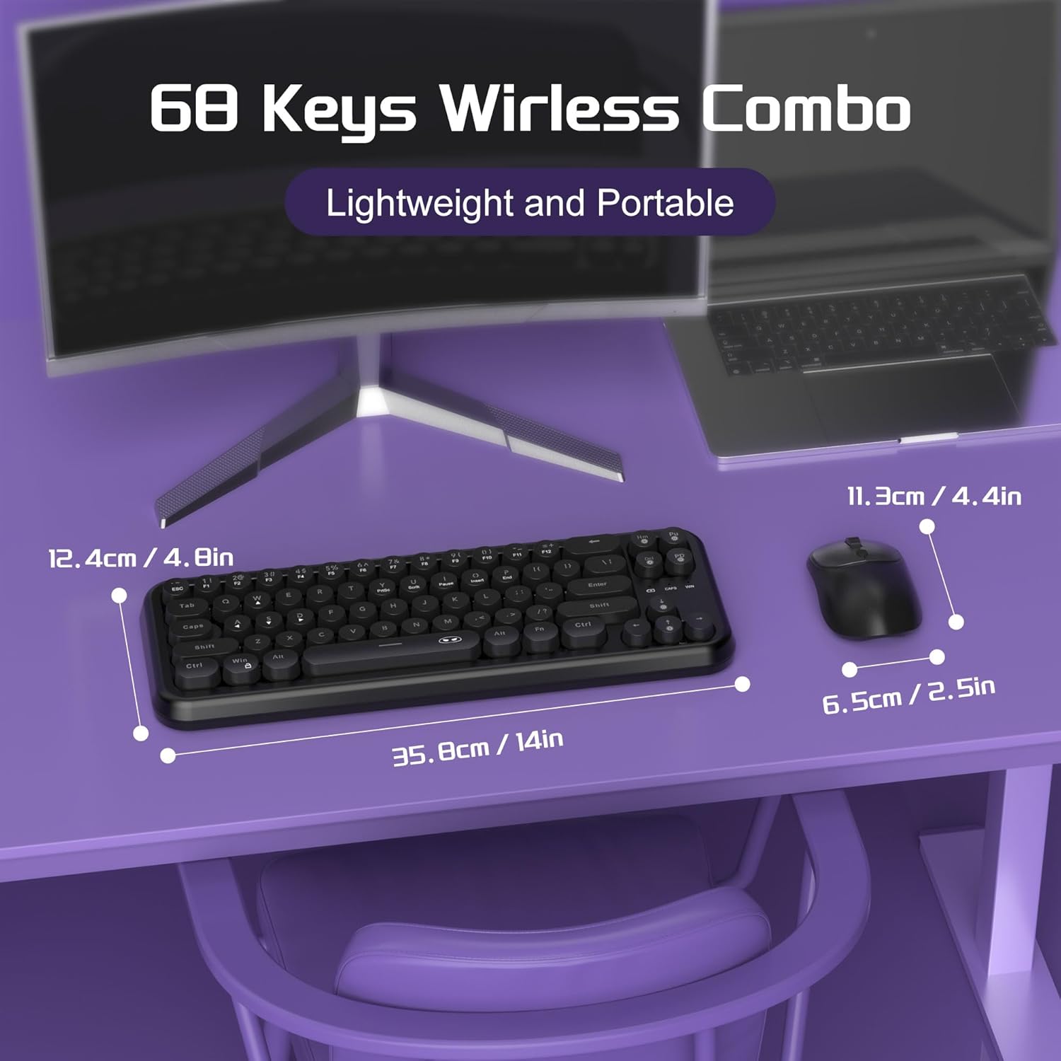 60% Retro Typewriter Round 2.4G Wireless Keyboard and Mouse