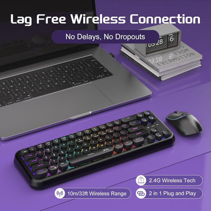 60% Retro Typewriter Round 2.4G Wireless Keyboard and Mouse