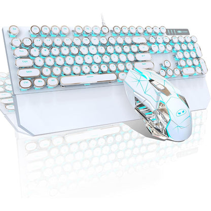 Typewriter Mechanical Gaming Keyboard and Mouse Combo, Retro Punk