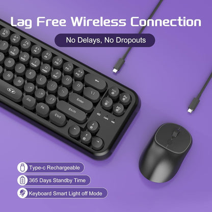 60% Retro Typewriter Round 2.4G Wireless Keyboard and Mouse