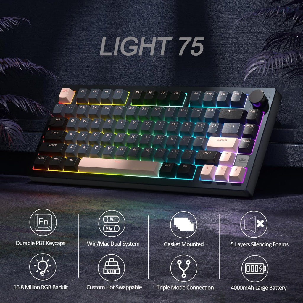 MageGee LIGHT75 Wireless 4000mAh 2.4G/USB-C/BT5.0 Creamy Keyboard