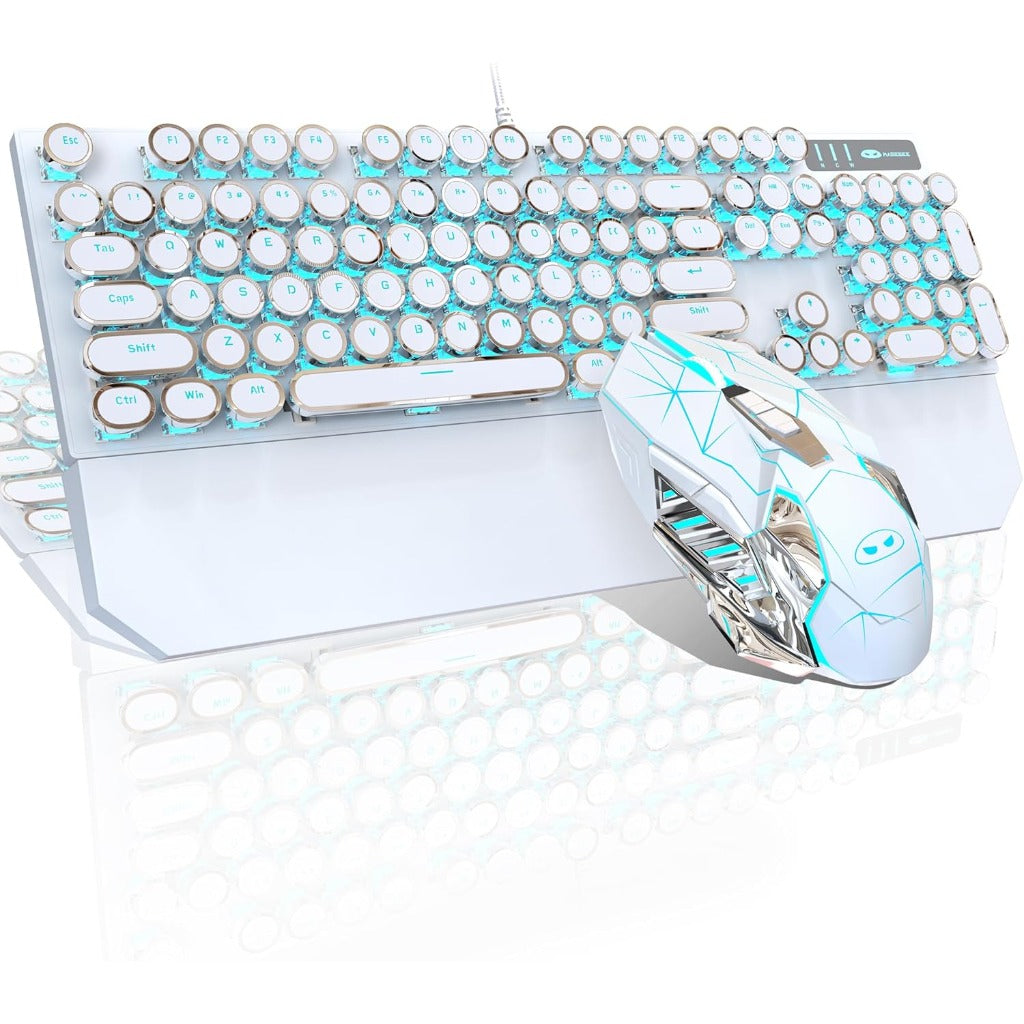 Typewriter Mechanical Gaming Keyboard and Mouse Combo, Retro Punk